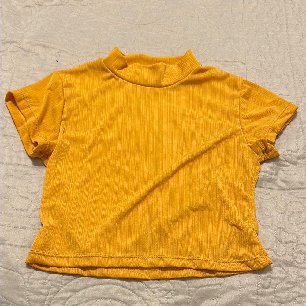 Yellow Ribbed Mock Neck Top